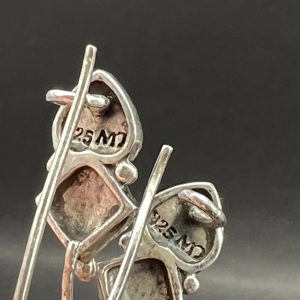 Vintage Sterling Silver Earrings Heart Marcasite Geometric